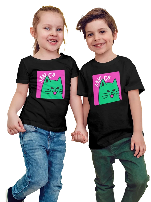 Футболка котик с надписью злюся мем — Чёрная, фото 1