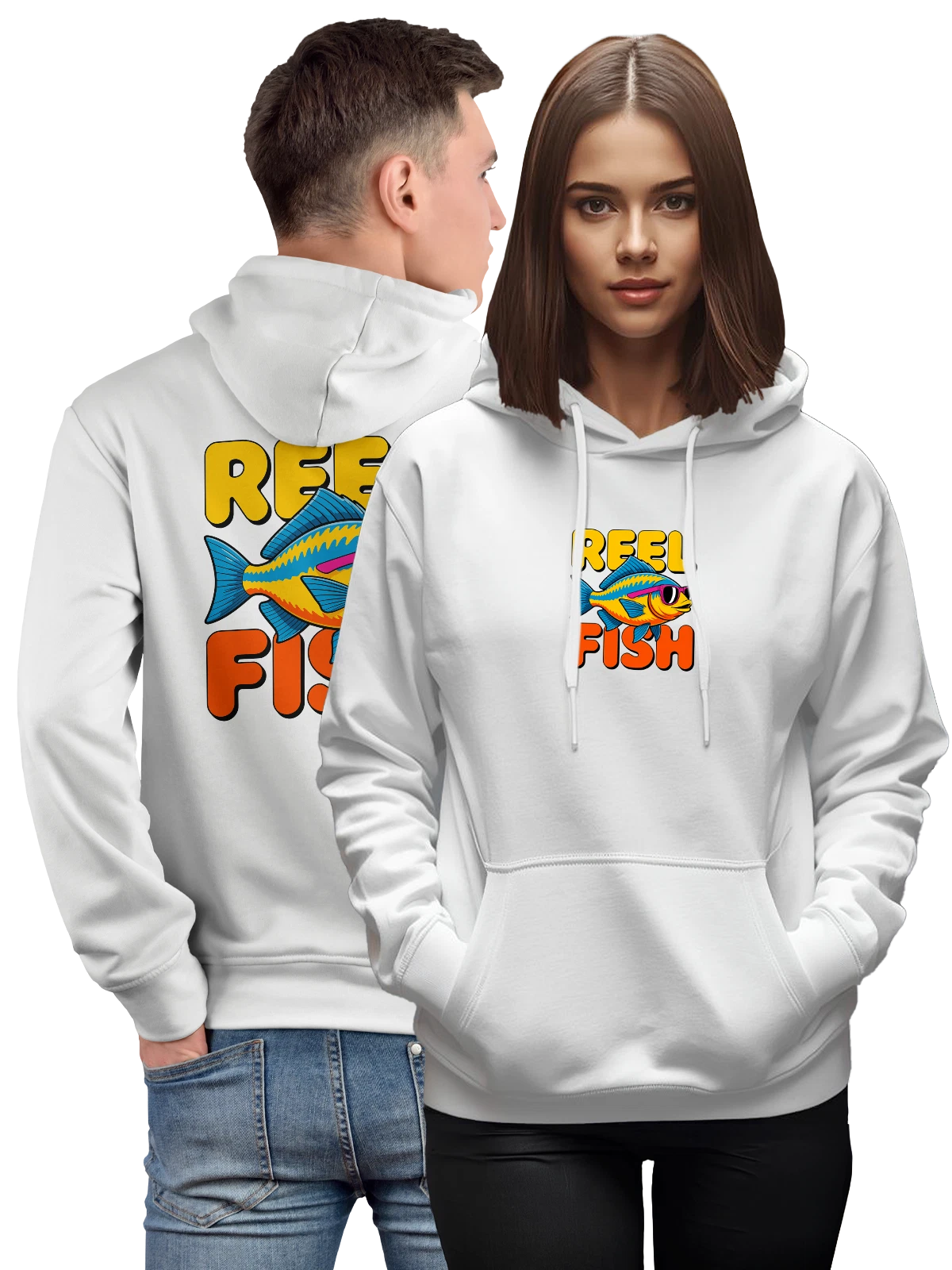 Худи Рыба в очках REEL FISH неоновая белое с принтом — тропическая рыба — Белая, фото 1