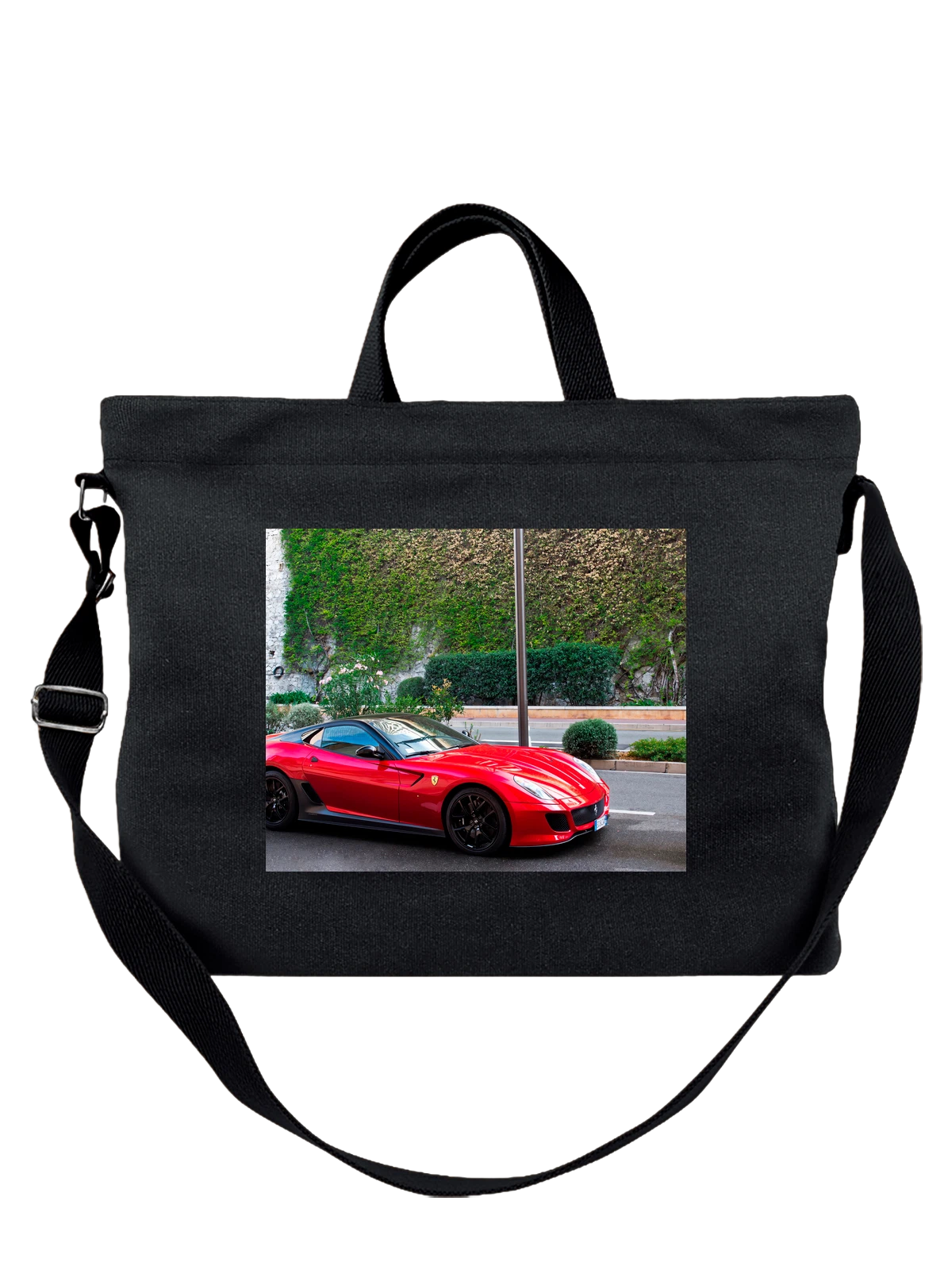 Сумка чёрная с принтом Машина красная блестящая ferrari — натуральные цвета — Чёрная, фото 1