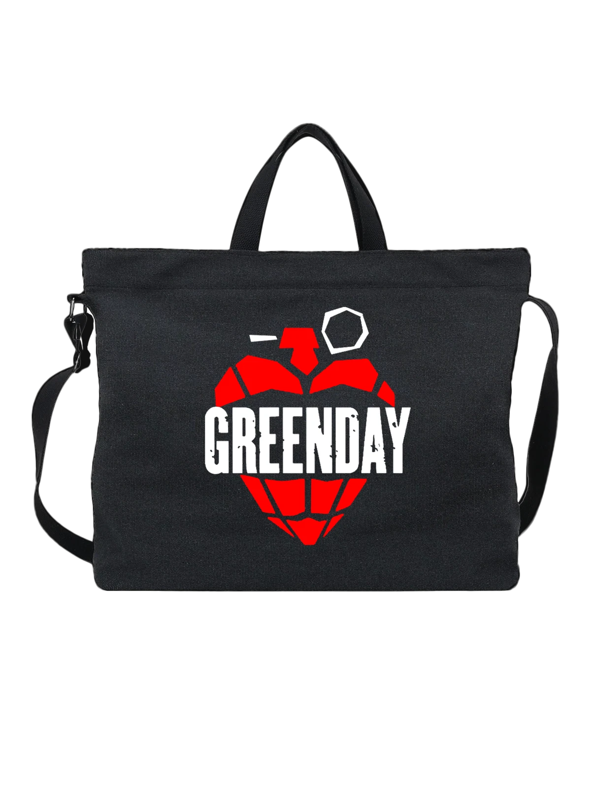 Сумка чёрная с принтом Красная с надписью GREENDAY и гитарой — гитара — Чёрная, фото 1