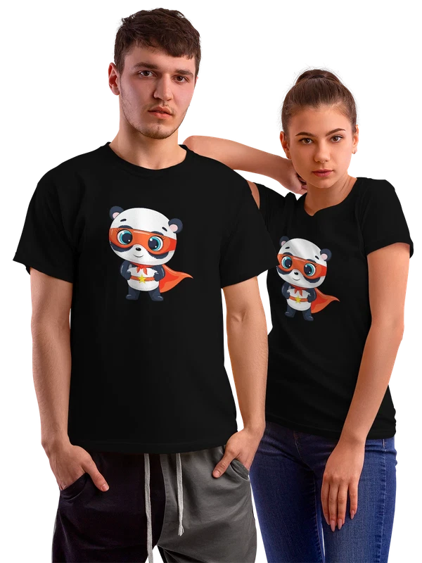 Футболка панда супергерой — Чёрная, фото 1
