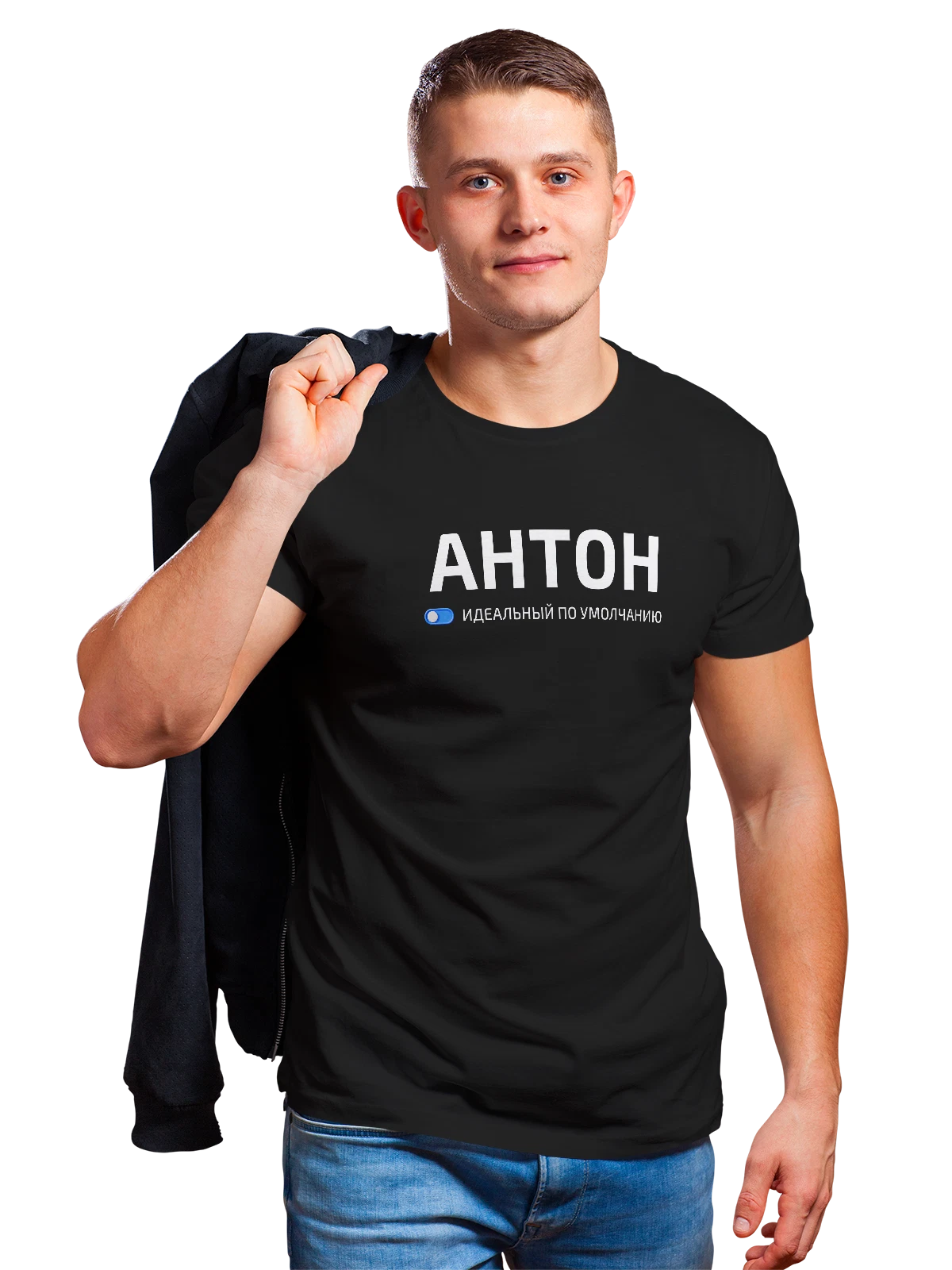 Футболка Имя Антон чёрная с принтом — подарок другу — Чёрная, фото 1