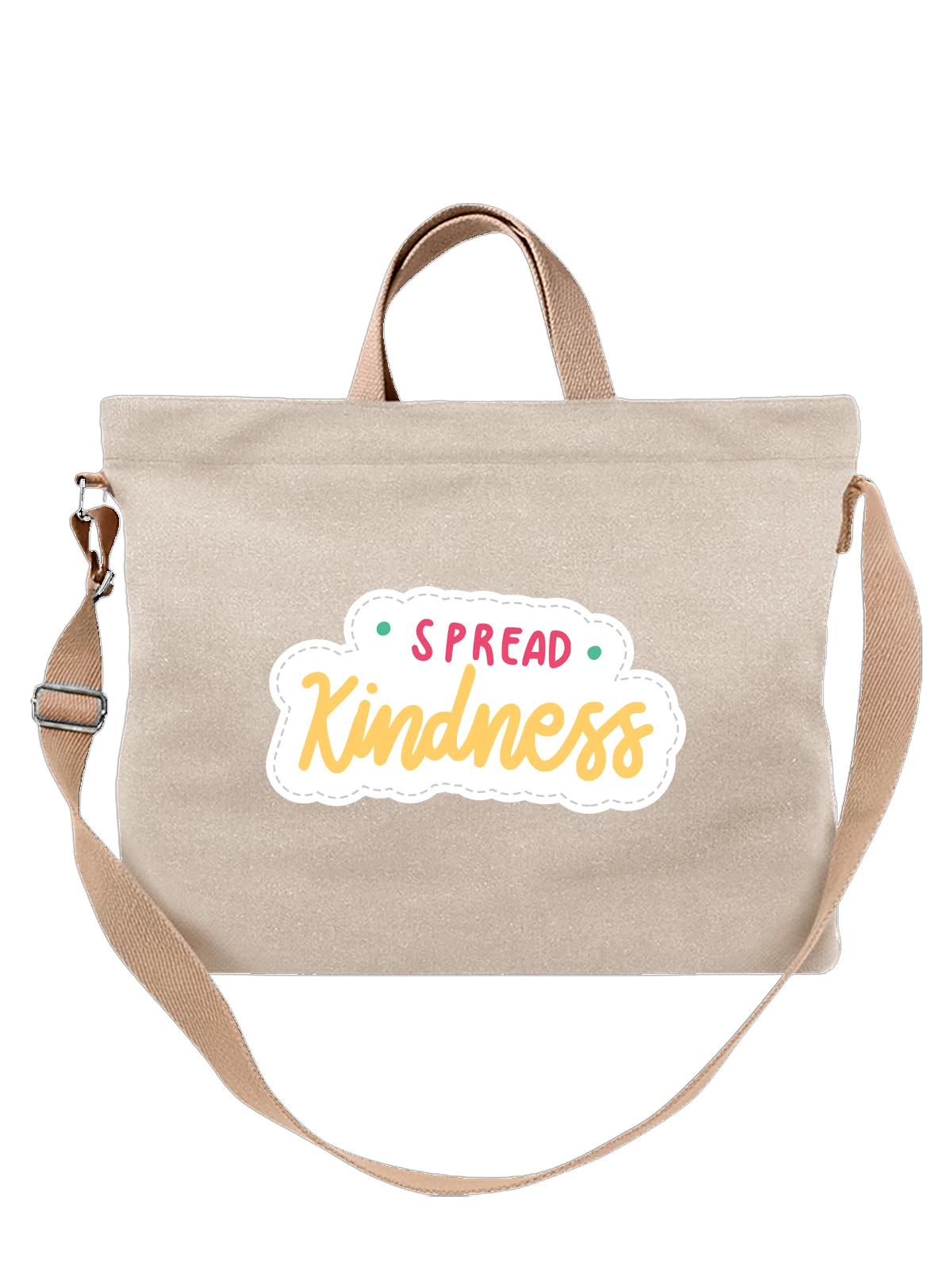 Сумка бежевая с принтом Spread Kindness надпись в облаке — доброе послание — Бежевая, фото 1