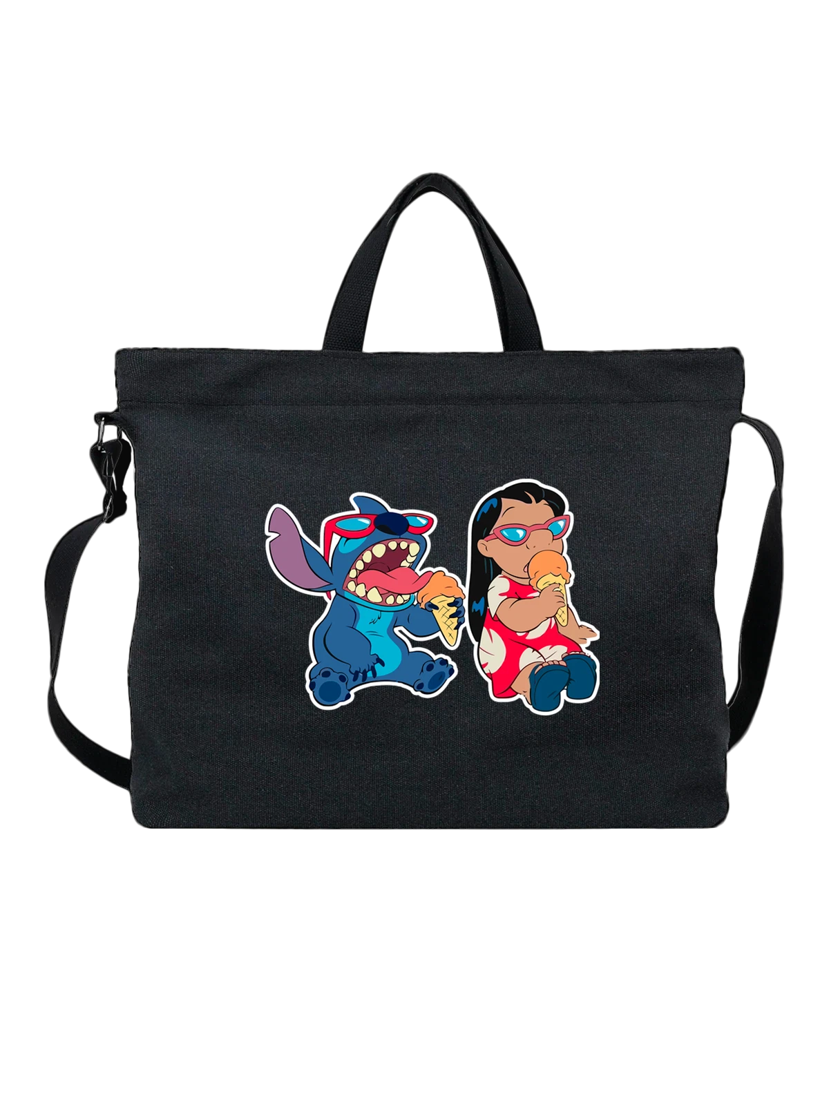 Сумка Стич и Лило чёрная с принтом — Disney мультфильм — Чёрная, фото 1