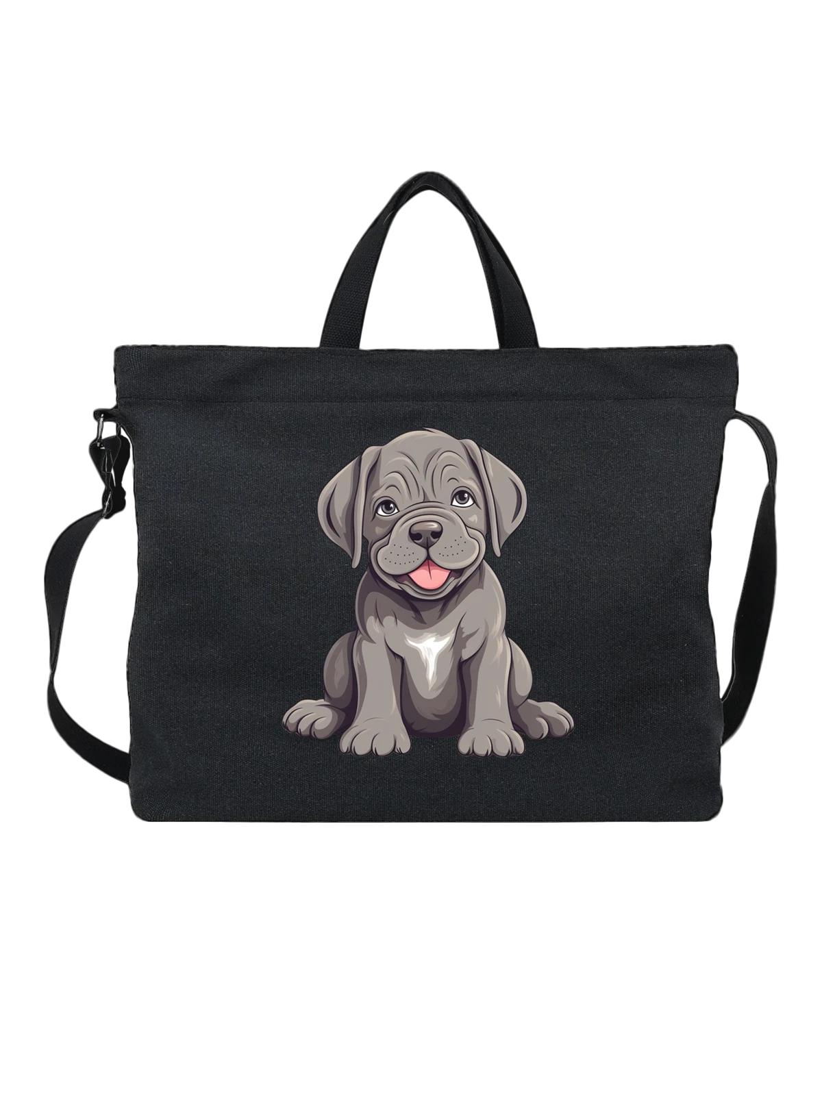 Сумка чёрная с принтом Blue dog puppy с белой грудкой сидит — canine — Чёрная, фото 1
