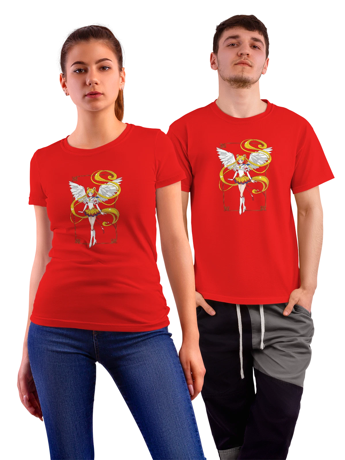 Футболка Аниме девушка с крыльями луны и жезлом красная с принтом — волшебный костюм — Красная, фото 1