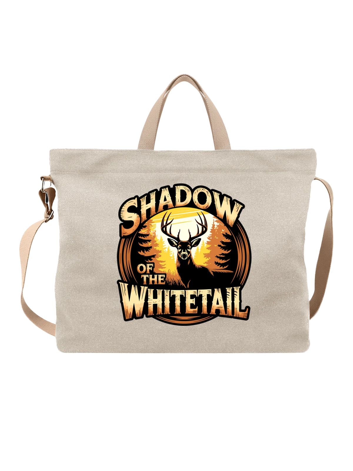Сумка бежевая с принтом Олень Shadow of the Whitetail — животные — Бежевая, фото 1