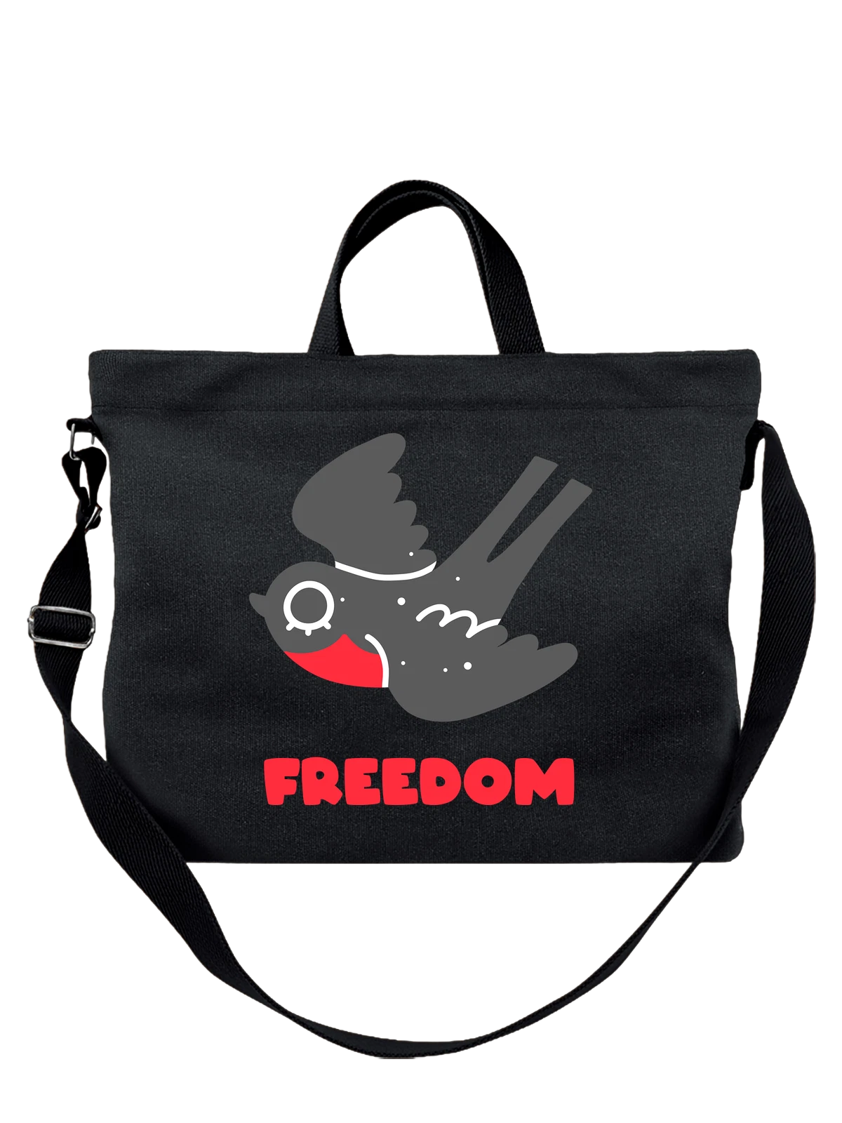 Сумка с ласточкой freedom чёрная с принтом — птичий принт — Чёрная, фото 1