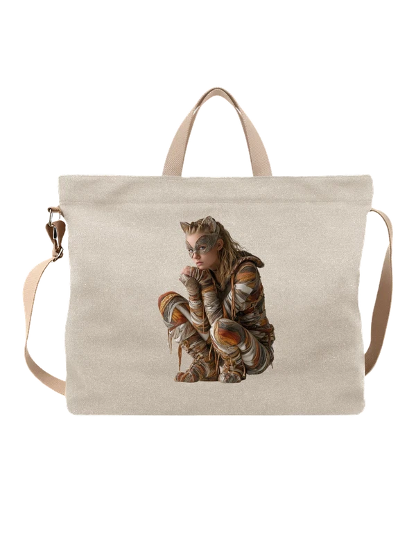 Сумка девушка в костюме кошки, сидит — Белая, фото 1