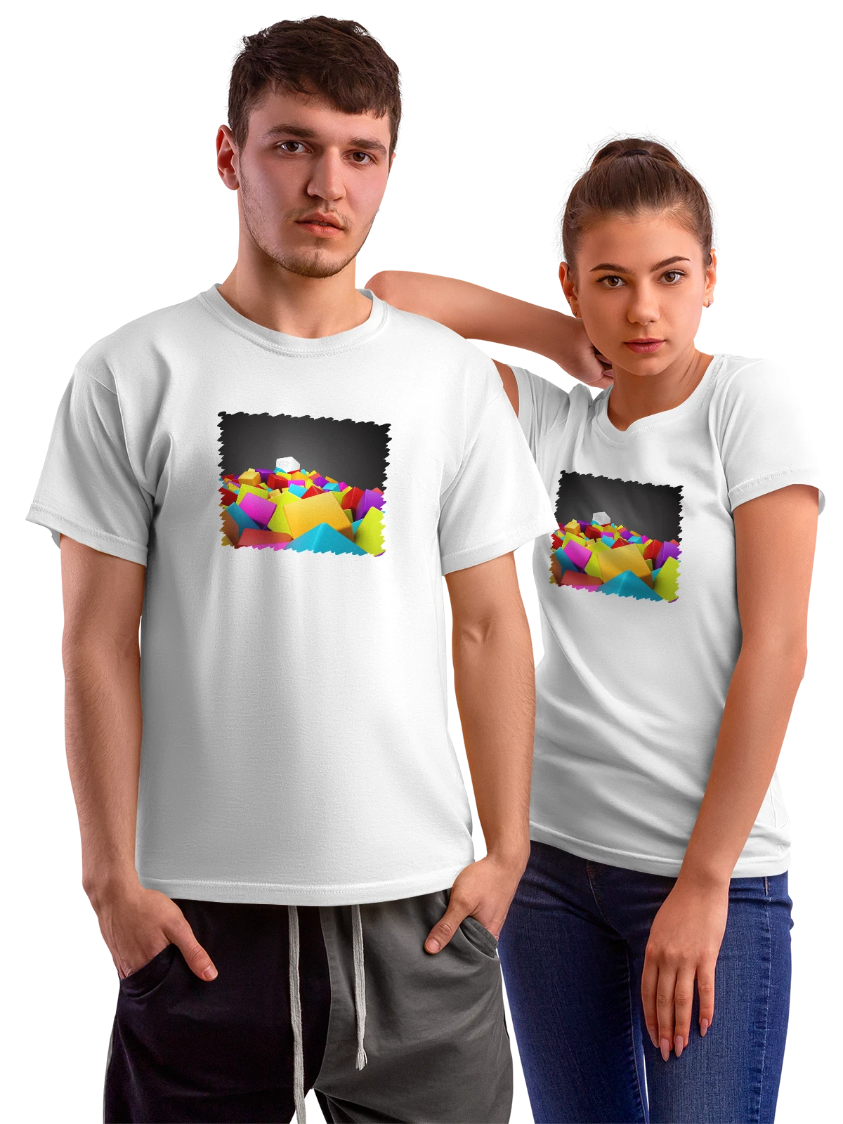 Футболка 3Д Colorful Squares белая с принтом — визуальное искусство — Белая, фото 1