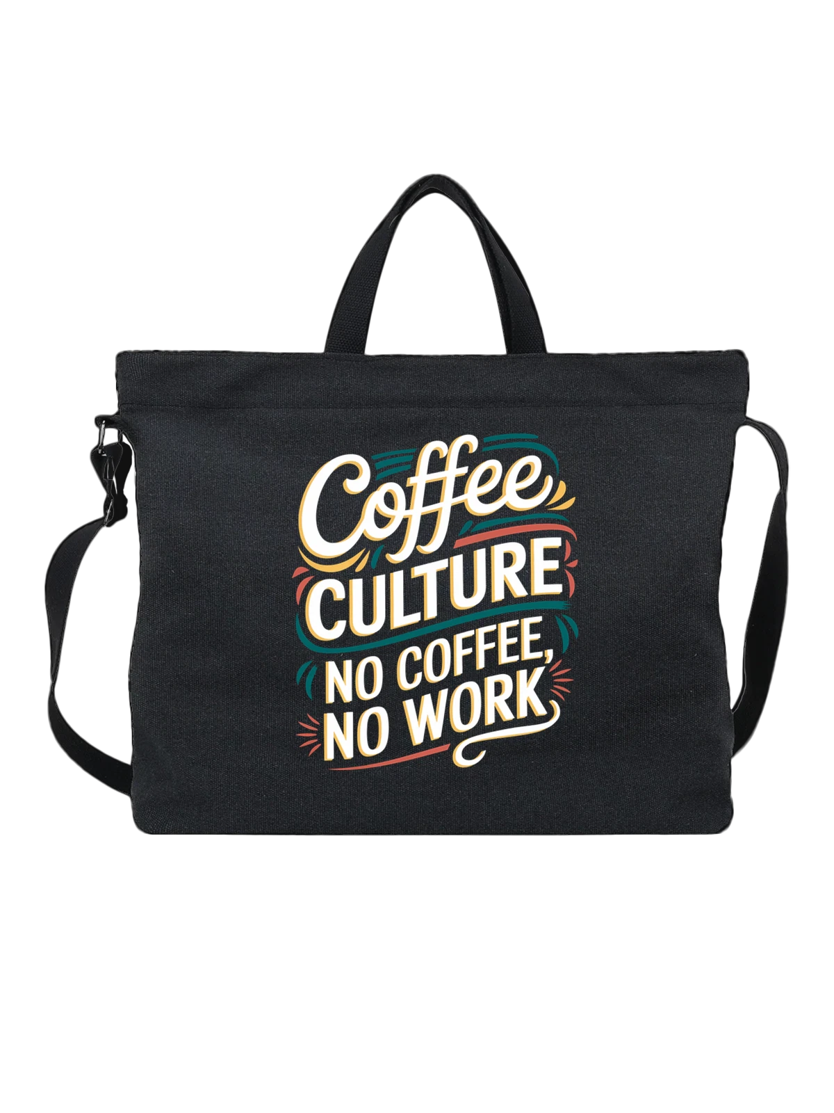 Сумка чёрная с принтом Надпись Coffee Culture No Work — винтажная типографика — Чёрная, фото 1