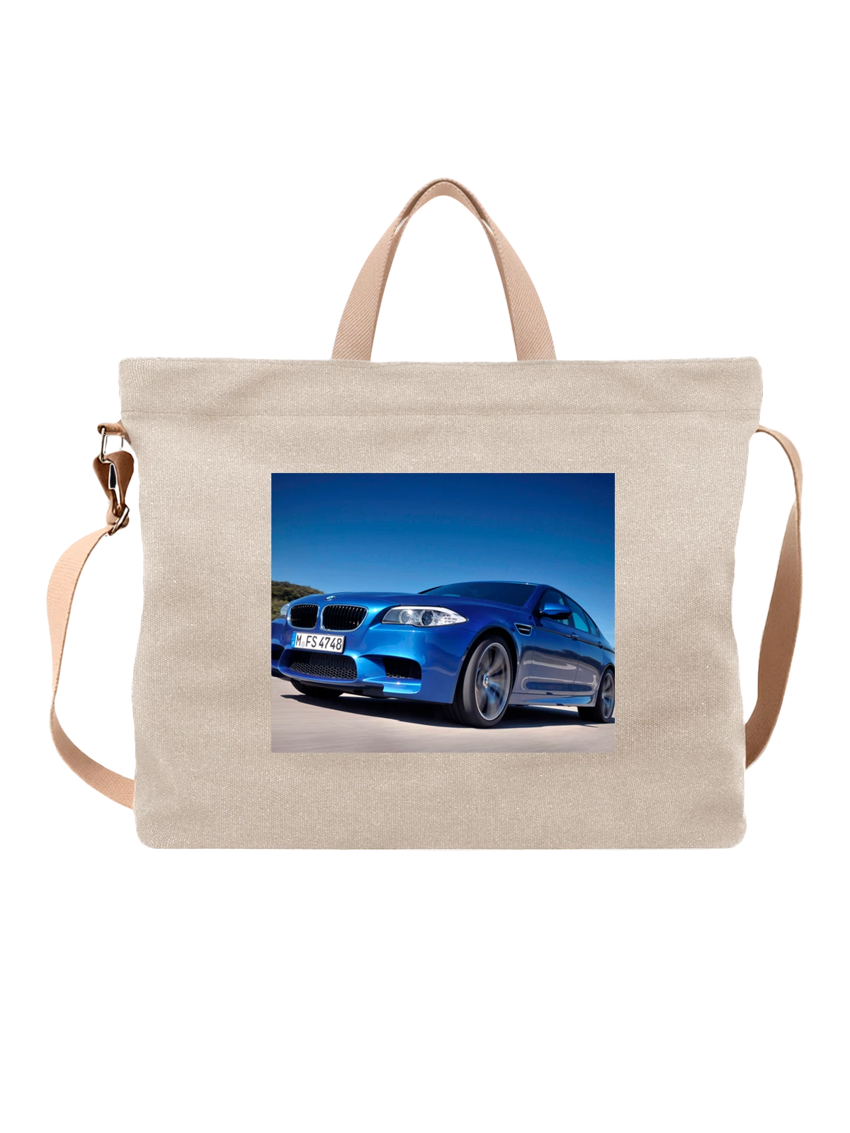 Сумка бежевая с принтом Машина BMW F01 — легендарная модель — Бежевая, фото 1