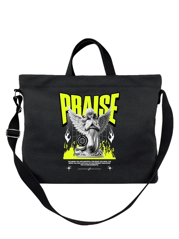 Сумка ангел с крыльями и словом PRAISE — Чёрная, фото 1