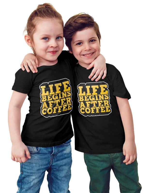 Футболка Life Begins After Coffee с кофейной надписью — Чёрная, фото 1