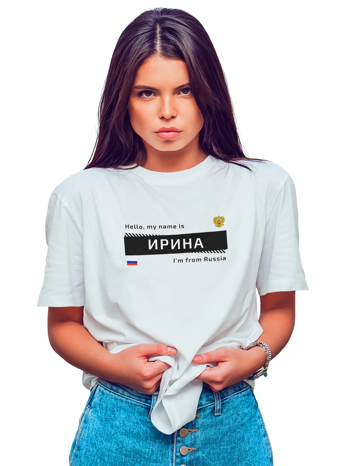 Футболка с именем Ирина Ира Россия белая с принтом — надпись с именем — Белая, фото 1