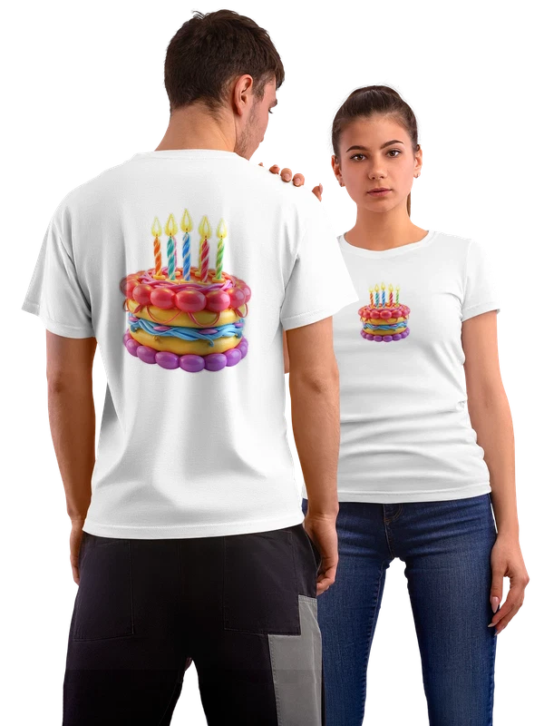 Футболка Праздничный birthday cake со свечами — Белая, фото 1