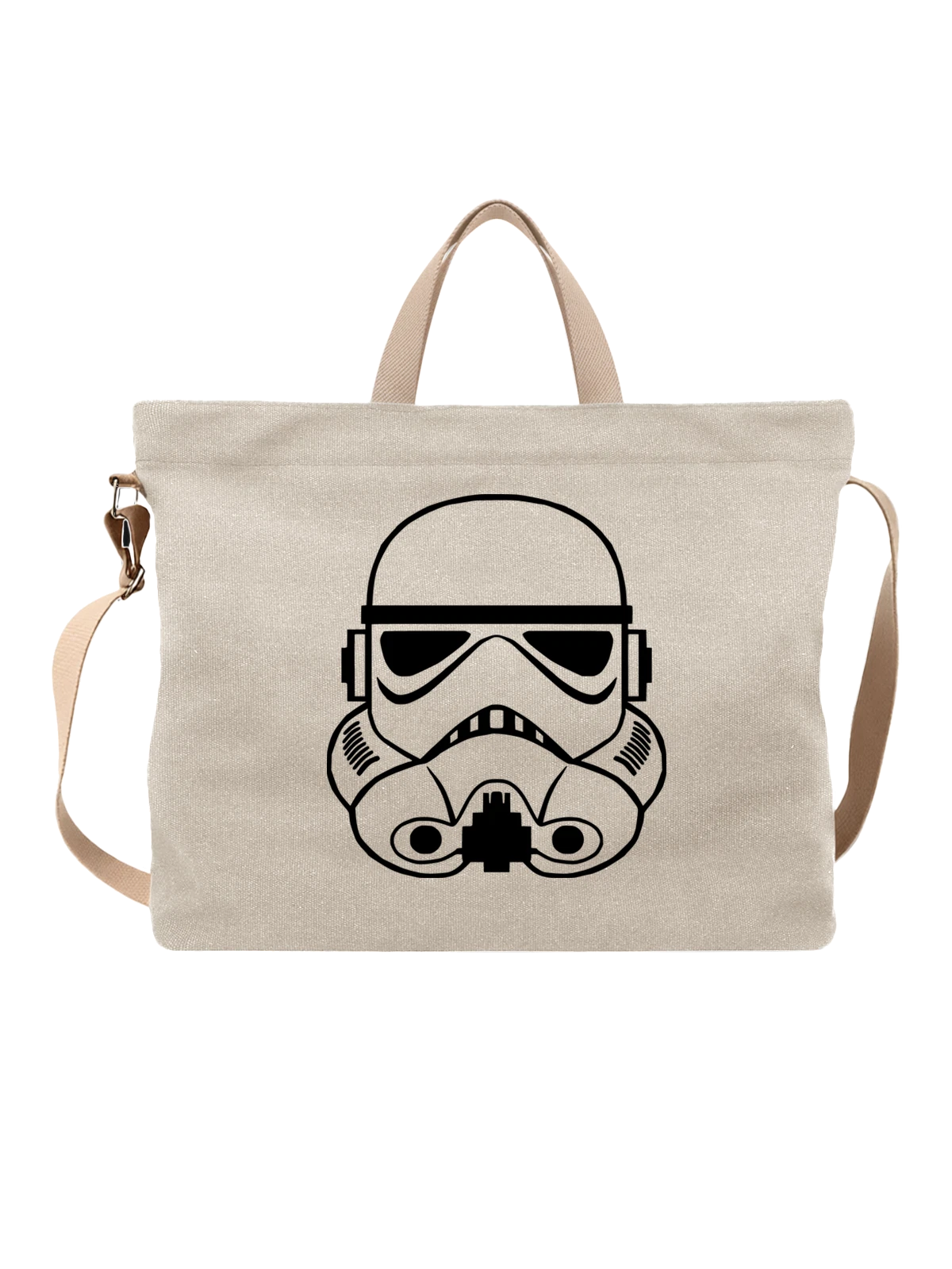 Сумка бежевая с принтом Штурмовик из Star Wars в черном шлеме — черно-белая графика — Бежевая, фото 1