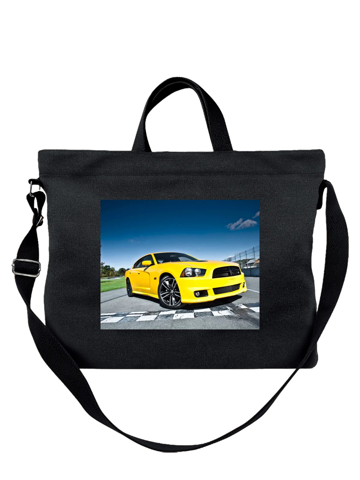Сумка чёрная с принтом Машина Dodge Charger SRT8 Super Bee — выразительный кузов — Чёрная, фото 1