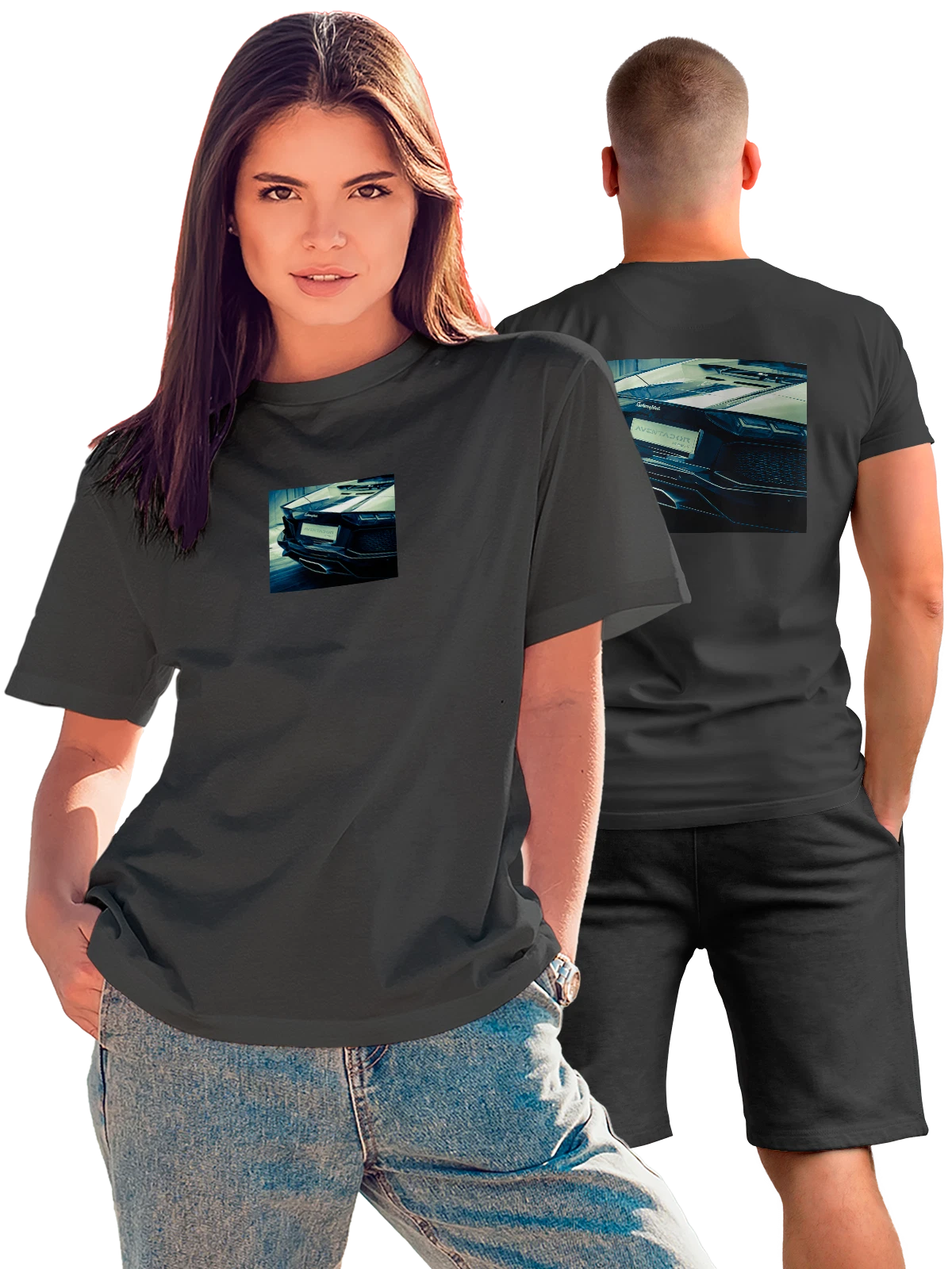 Футболка Машина Lamborghini aventador black чёрная с принтом на спине — тюнинг автомобиля — Чёрная, фото 1
