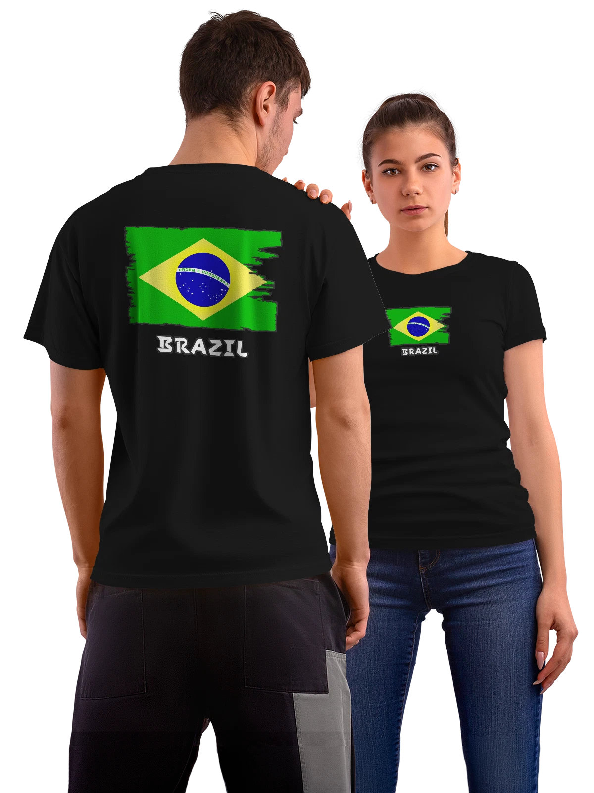Футболка с флагом Бразилии Brazil чёрная с принтом на спине — национальная символика — Чёрная, фото 1