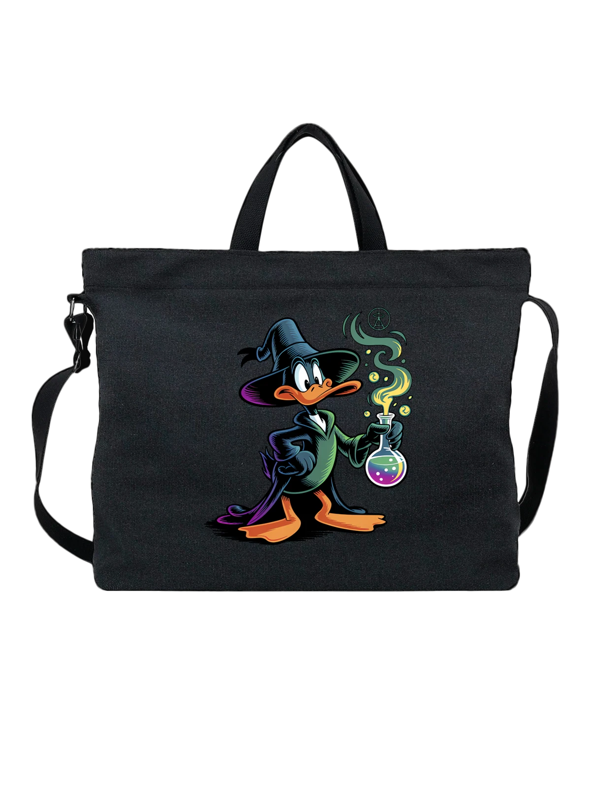 Сумка чёрная с принтом Утиный Волшебник Daffy Duck Cartoon маг-алхимик — клюв — Чёрная, фото 1