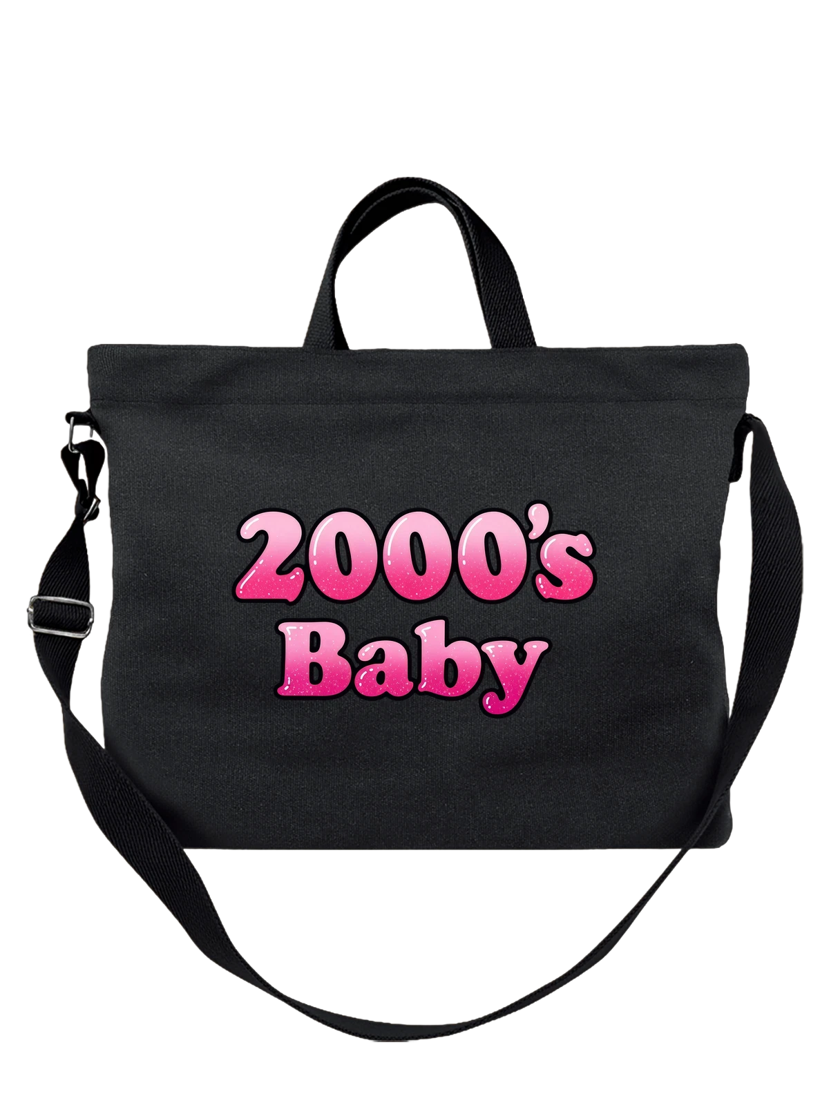 Сумка чёрная с принтом 2000S Baby розовые глянцевые буквы — детский принт — Чёрная, фото 1