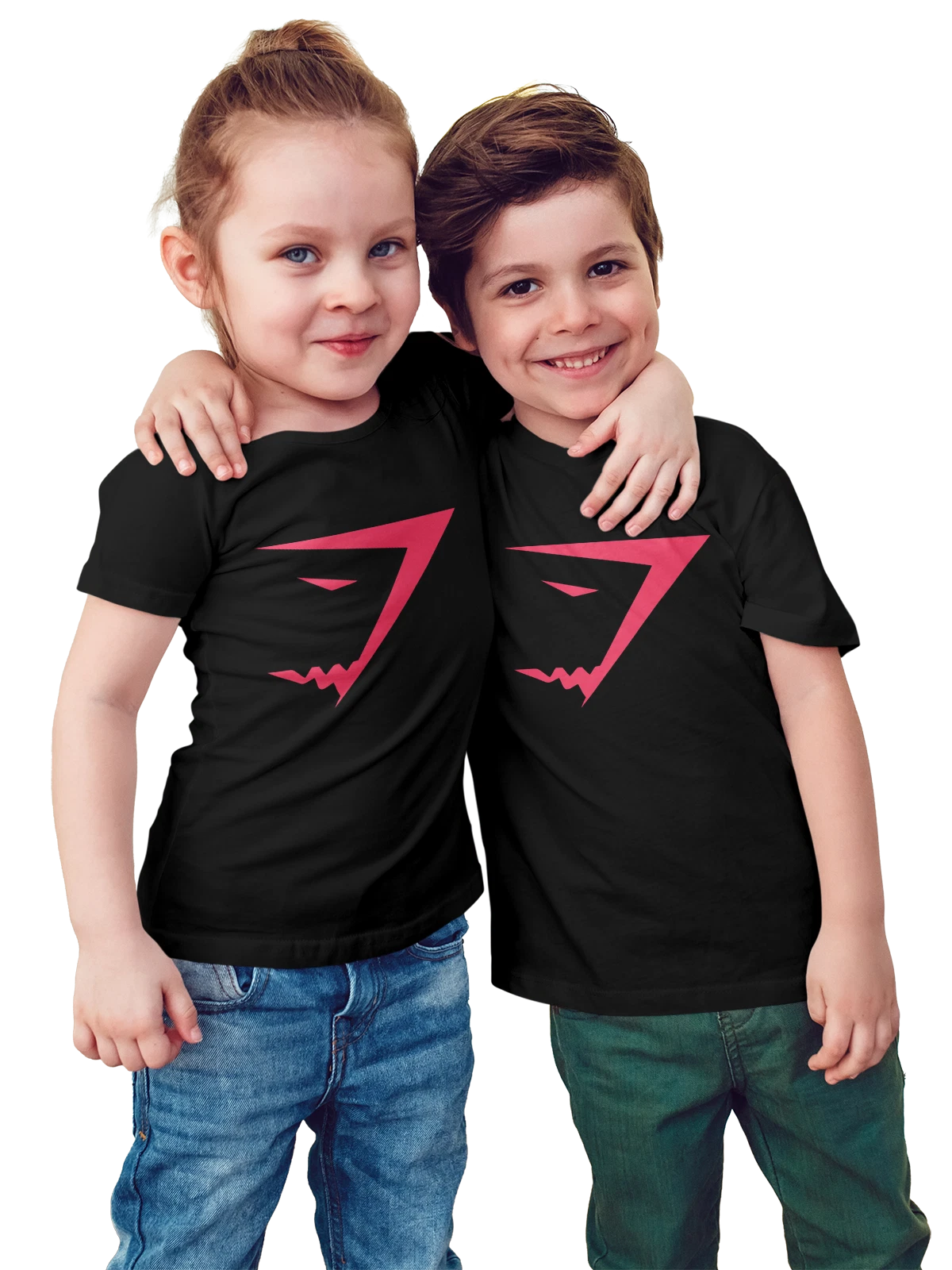 Футболка детская Розовая маска волка в геометрическом стиле чёрная с принтом — абстракция — Чёрная, фото 1