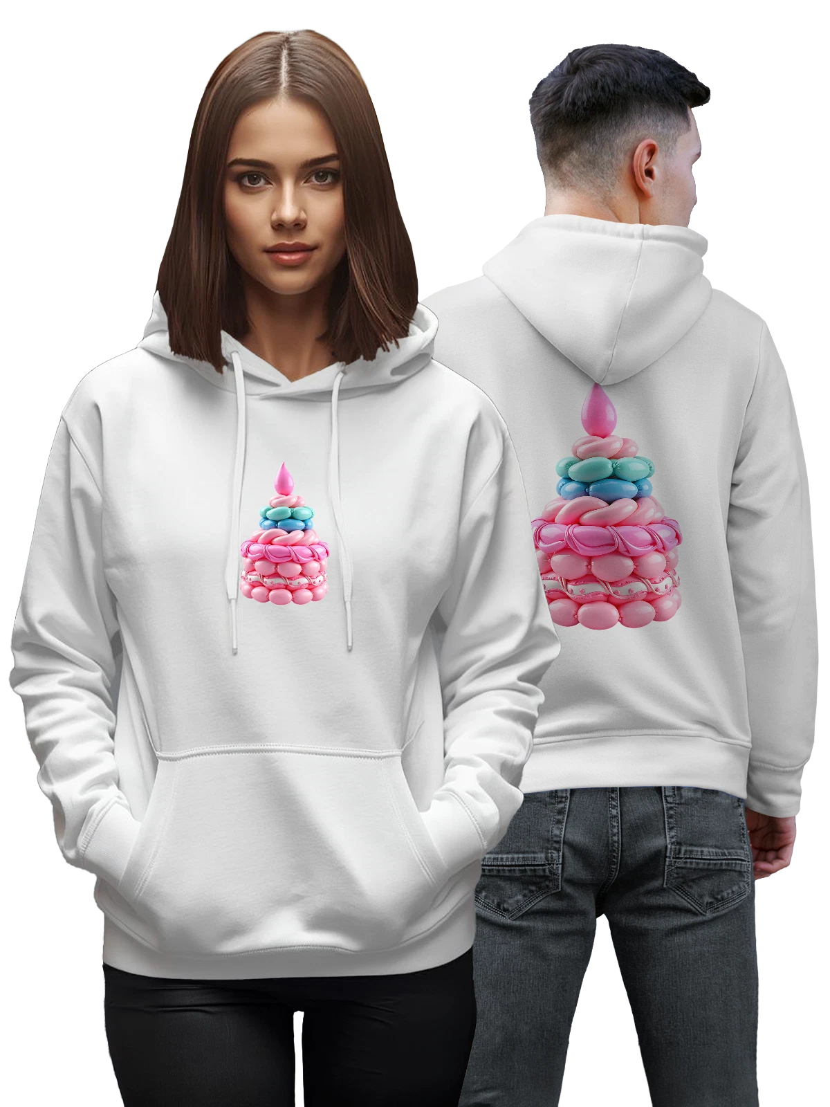 Худи Balloon candle в розово-голубых тонах белое с принтом — глянцевая поверхность — Белая, фото 1