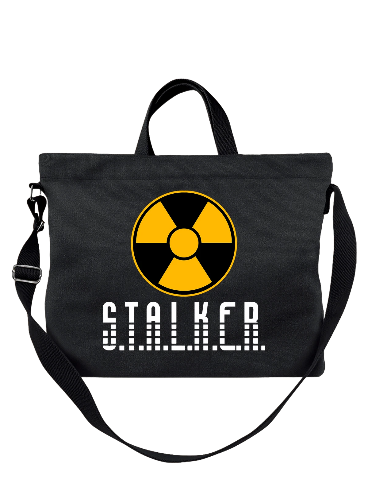 Сумка Stalker логотип чёрная с принтом — футболка с принтом — Чёрная, фото 1