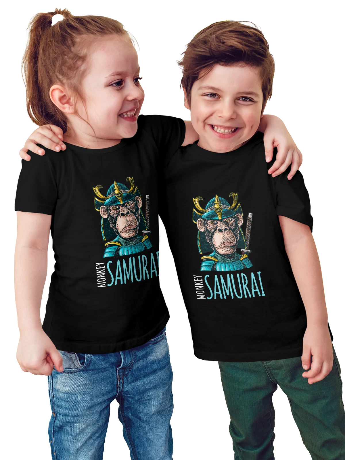 Футболка детская Обезьяна monkey samurai чёрная с принтом — подарок любителю животных — Чёрная, фото 1
