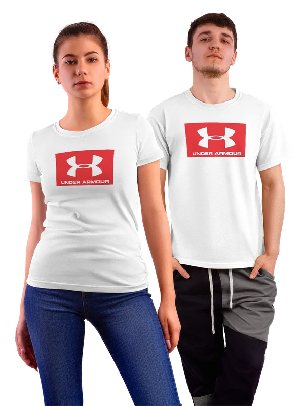 Футболка Under Armour логотип на красном фоне — Белая, фото 1
