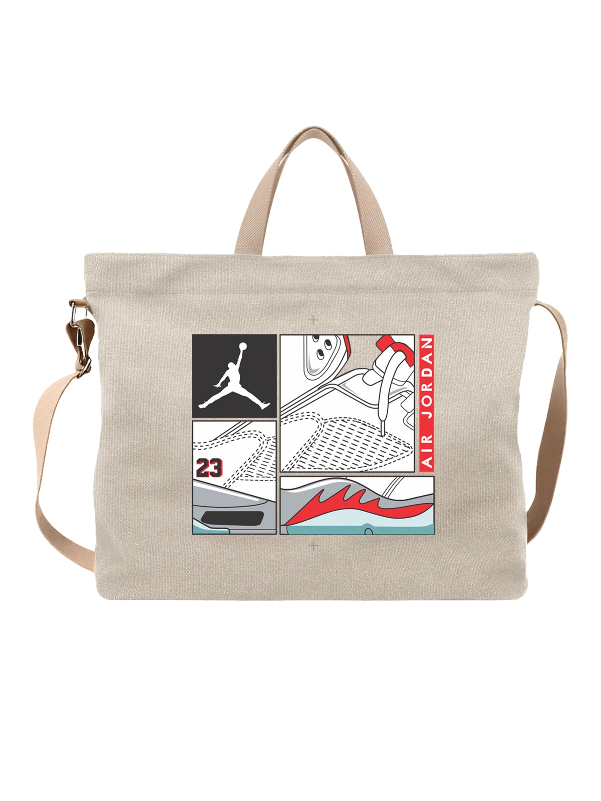 Сумка Air Jordan 23 с кроссовком Nike Jumpman белая с принтом — шнурки — Белая, фото 1