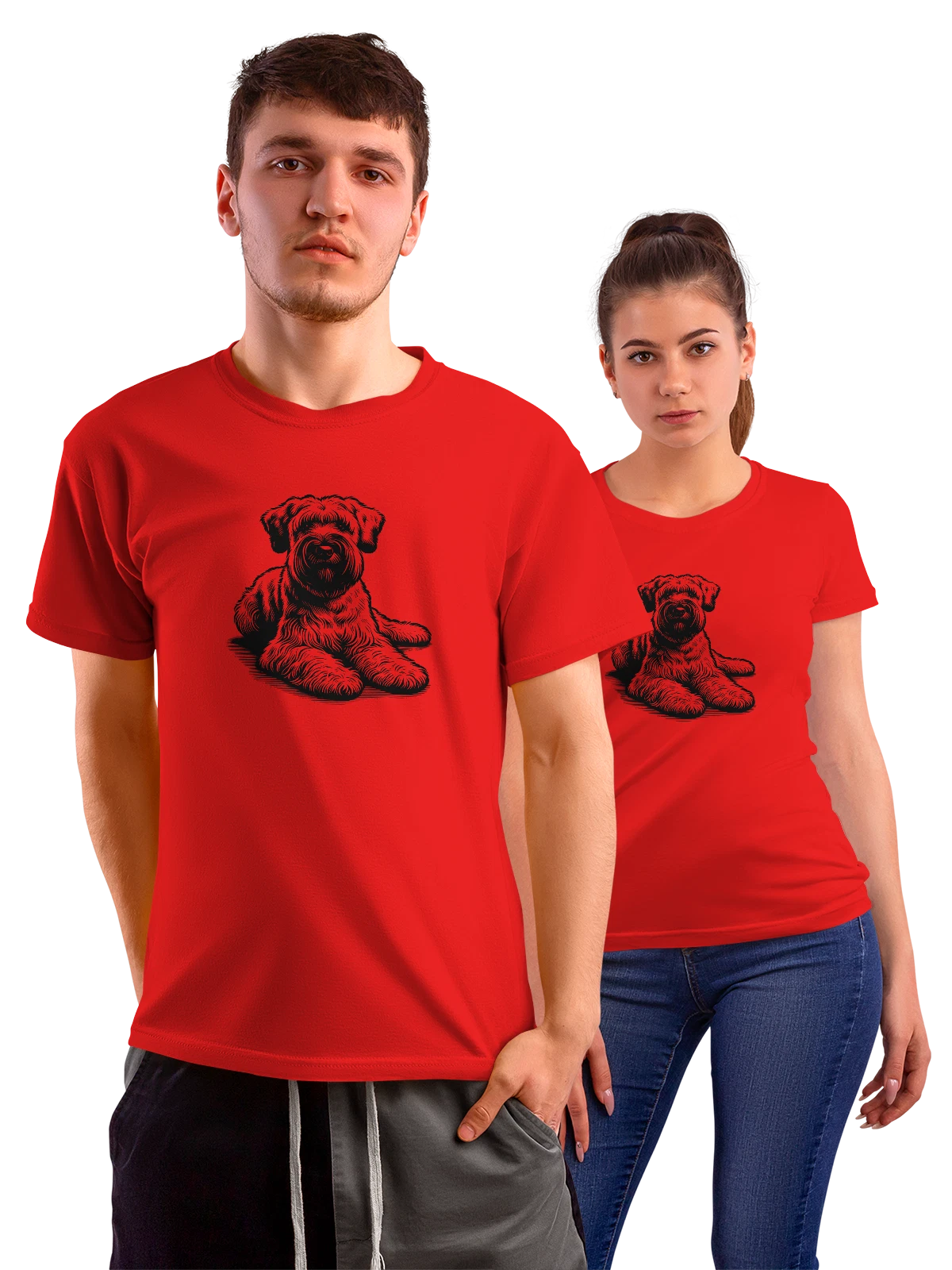 Футболка Силуэт черной кошки сидящей боком среди листьев красная с принтом — домашнее животное — Красная, фото 1