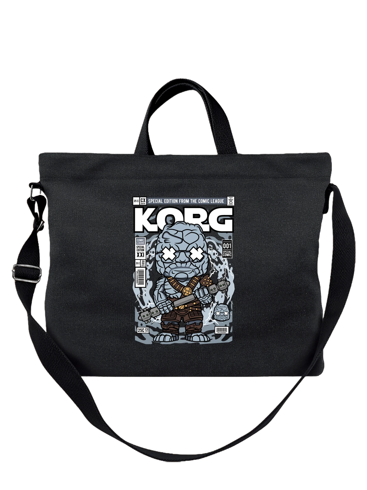 Сумка чёрная с принтом Каменный воин Korg из комиксов Marvel — комикс обложка — Чёрная, фото 1