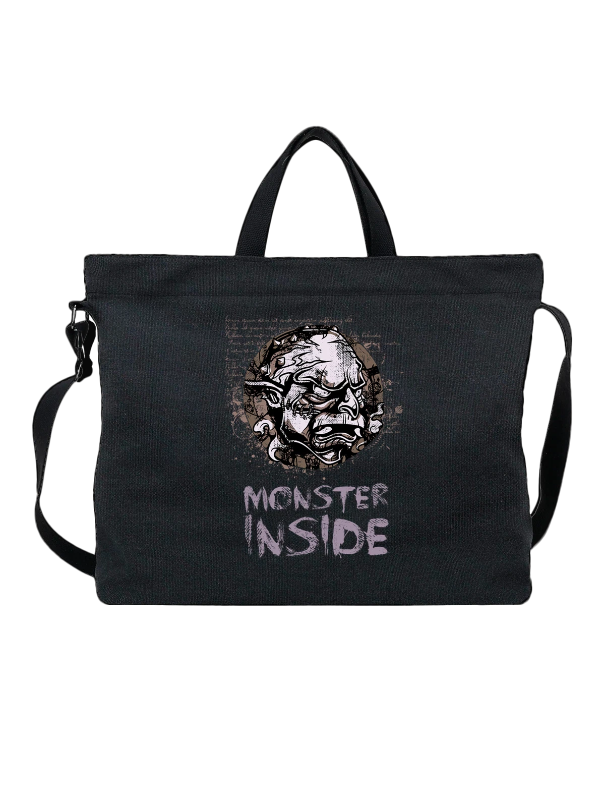 Сумка с монстром monster inside чёрная с принтом — футболка подростку — Чёрная, фото 1