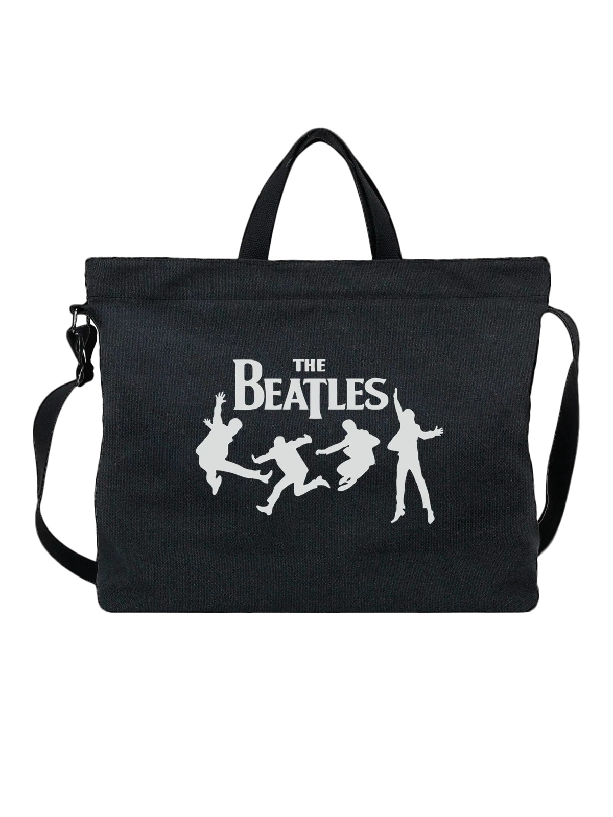 Сумка The Beatles c логотипом чёрная с принтом — футболка с принтом — Чёрная, фото 1