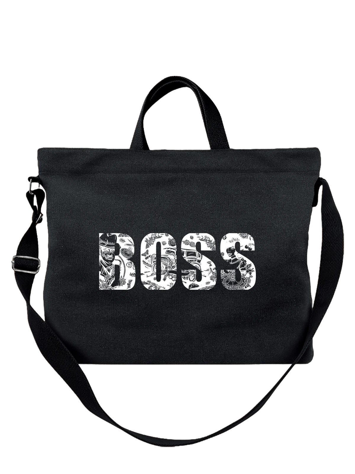 Сумка с надписью boss чёрная с принтом — гаражная культура — Чёрная, фото 1