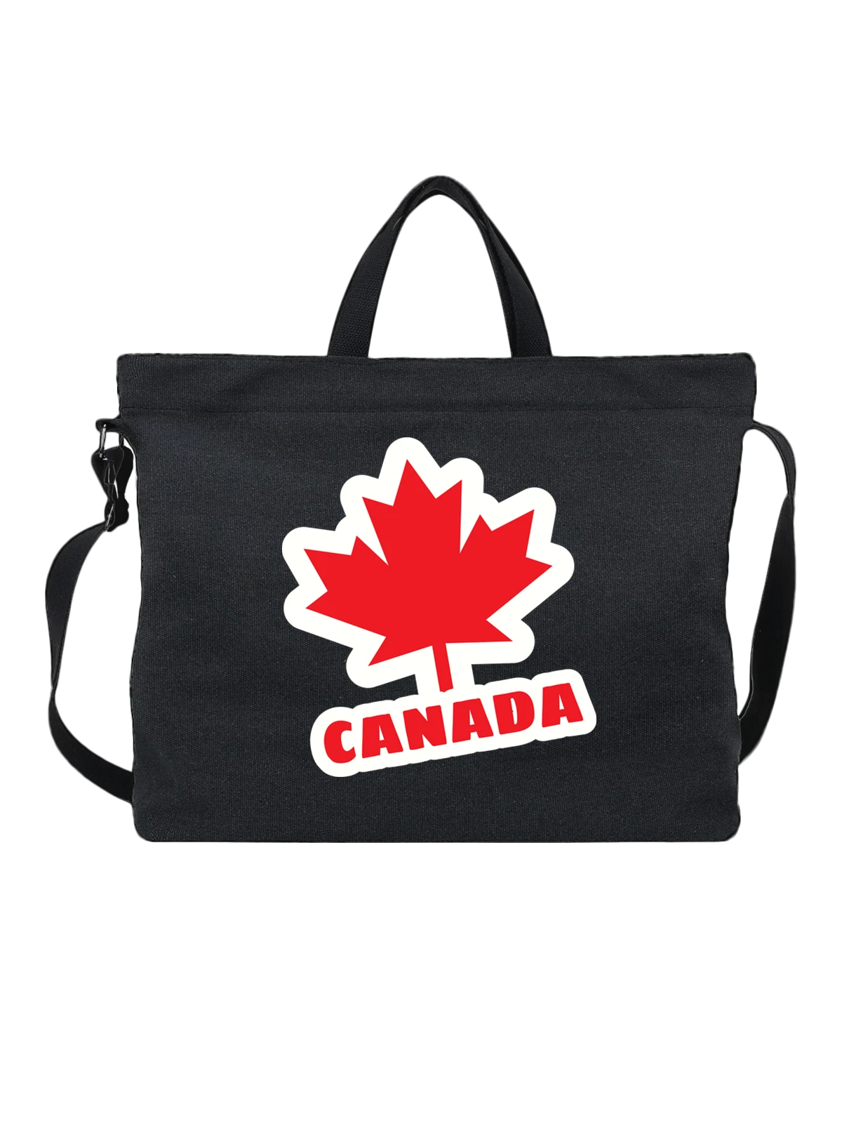 Сумка чёрная с принтом Красный кленовый лист Canada среди листьев — минималистичная иллюстрация — Чёрная, фото 1
