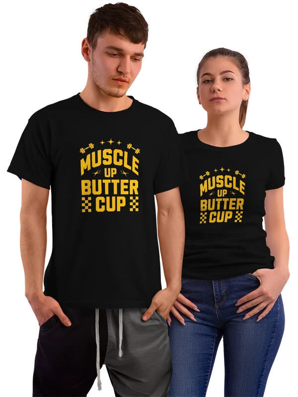 Футболка Muscle Up Butter Cup жёлтый фитнес принт — Чёрная, фото 1