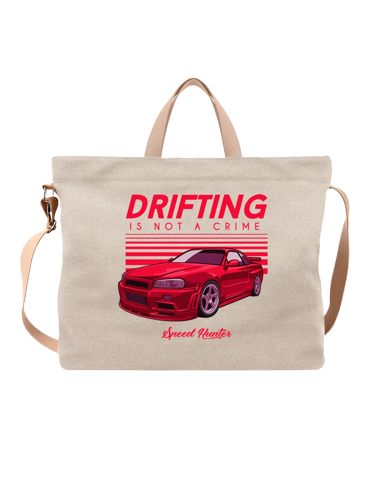 Сумка с машиной drift is not a crime белая с принтом — дорога — Белая, фото 1