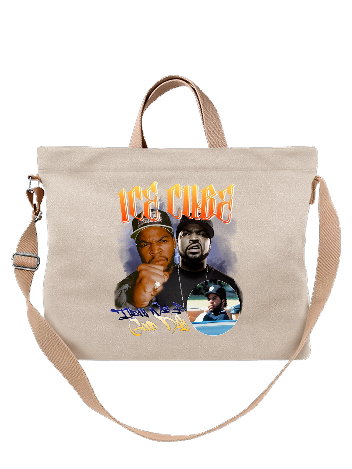 Сумка бежевая с принтом Ice Cube и Eazy-E, хип-хоп обложка — музыкальный принт — Бежевая, фото 1