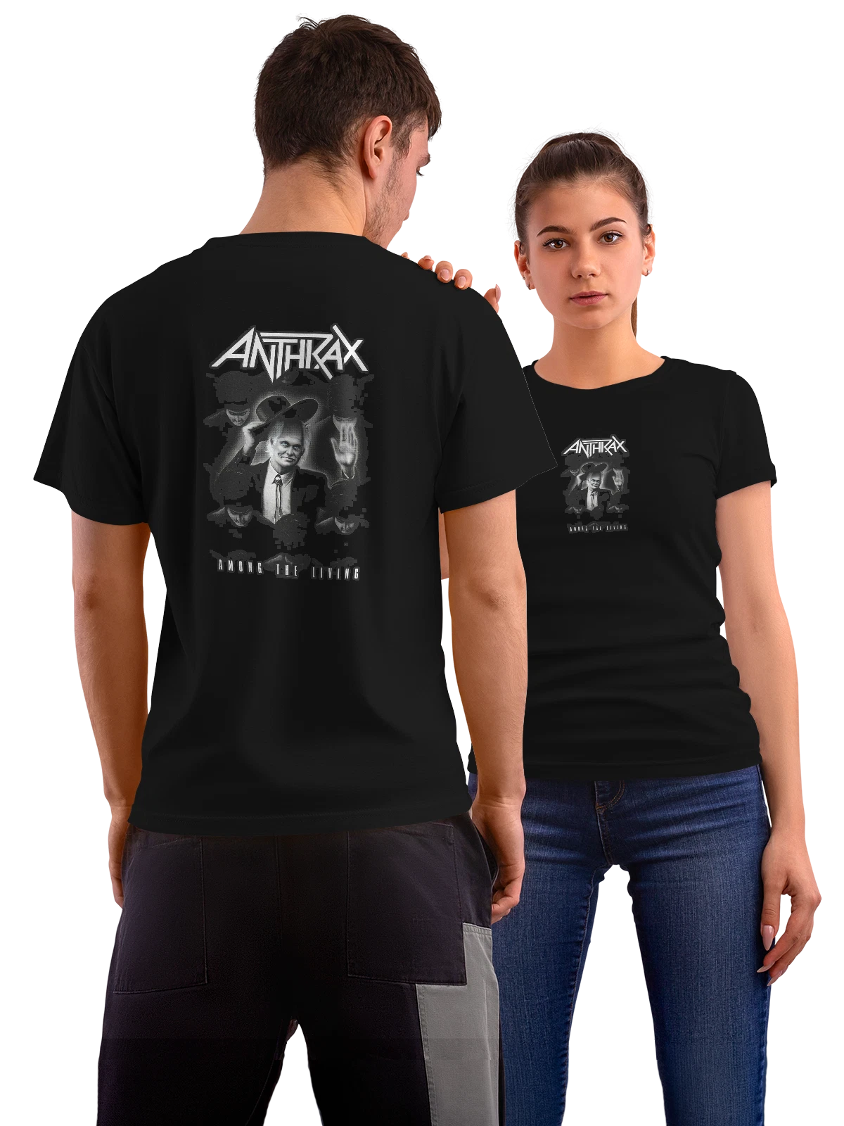 Футболка Anthrax с портретом вокалиста группы чёрная с принтом на спине — несколько лиц — Чёрная, фото 1
