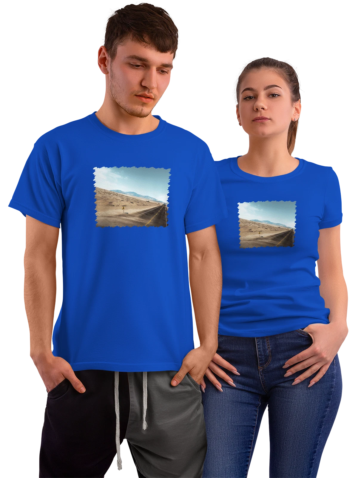 Футболка Пейзаж Desert road синяя с принтом — живописное место — Синяя, фото 1