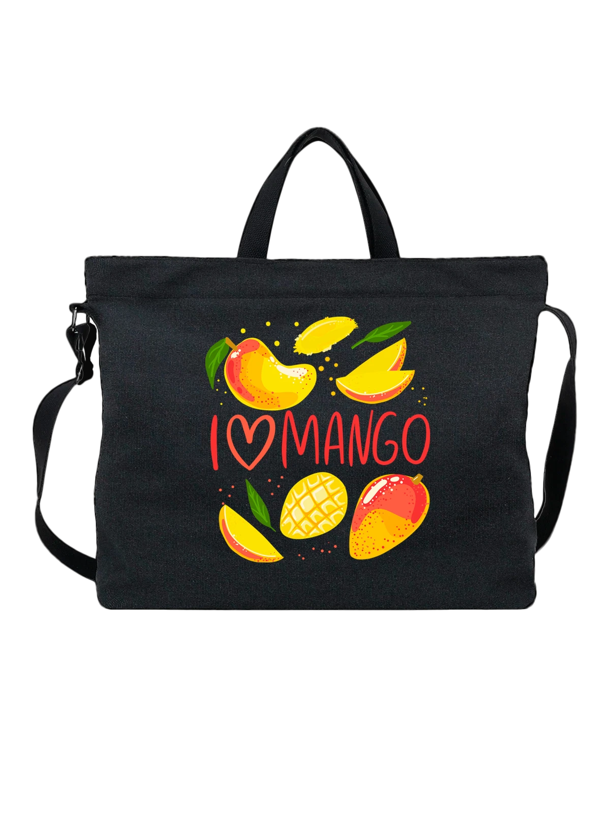 Сумка с манго надпись I love mango чёрная с принтом — парный образ — Чёрная, фото 1
