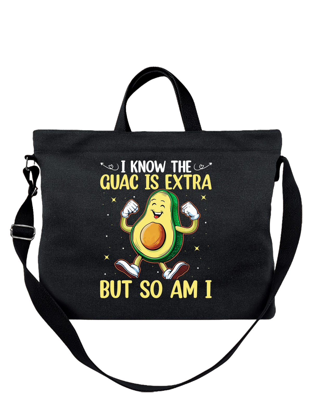 Сумка с авокадо guac is extra чёрная с принтом — натуральные продукты — Чёрная, фото 1