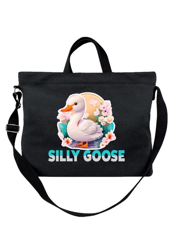 Сумка гусь цветы silly goose — Чёрная, фото 1