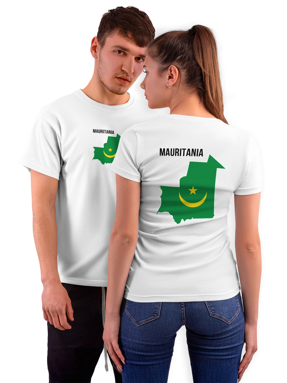 Футболка с флагом Мавритании Mauritania белая с принтом на спине — национальная символика — Белая, фото 1