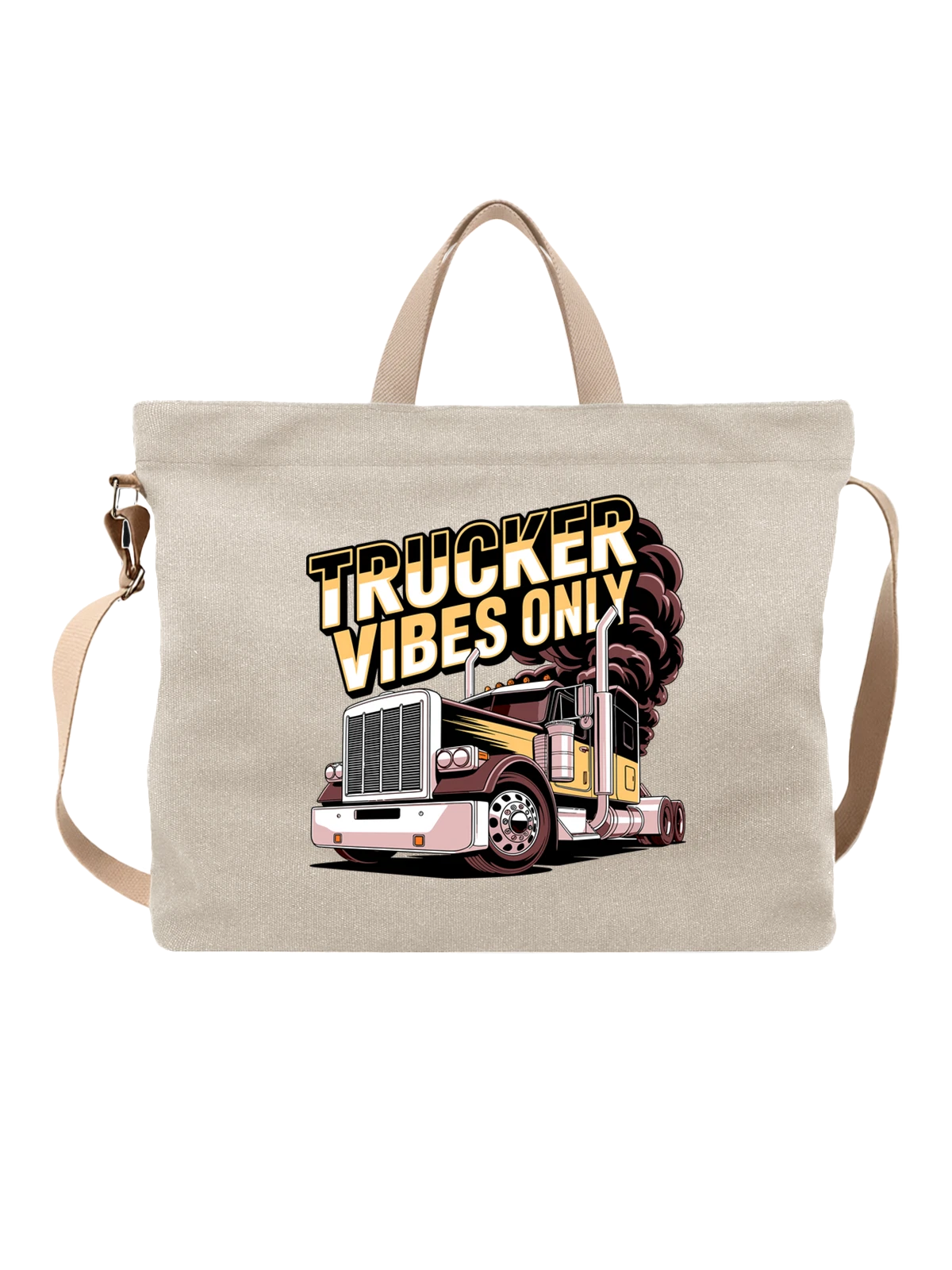 Сумка бежевая с принтом Семитрейлер Trucker Vibes Only — тяжёлый грузовик — Бежевая, фото 1
