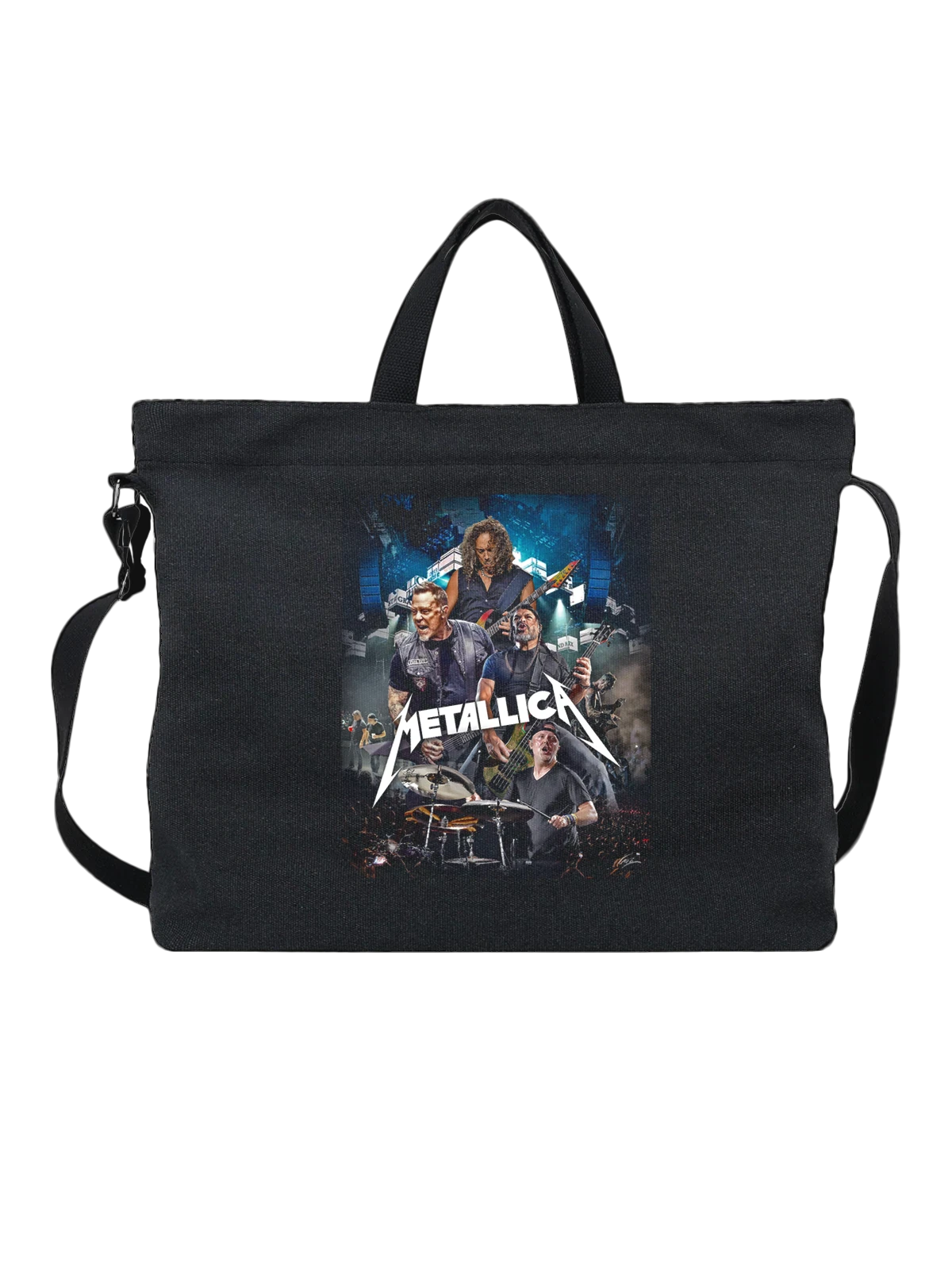 Сумка чёрная с принтом Metallica рок группа музыканты на сцене — гитарист — Чёрная, фото 1