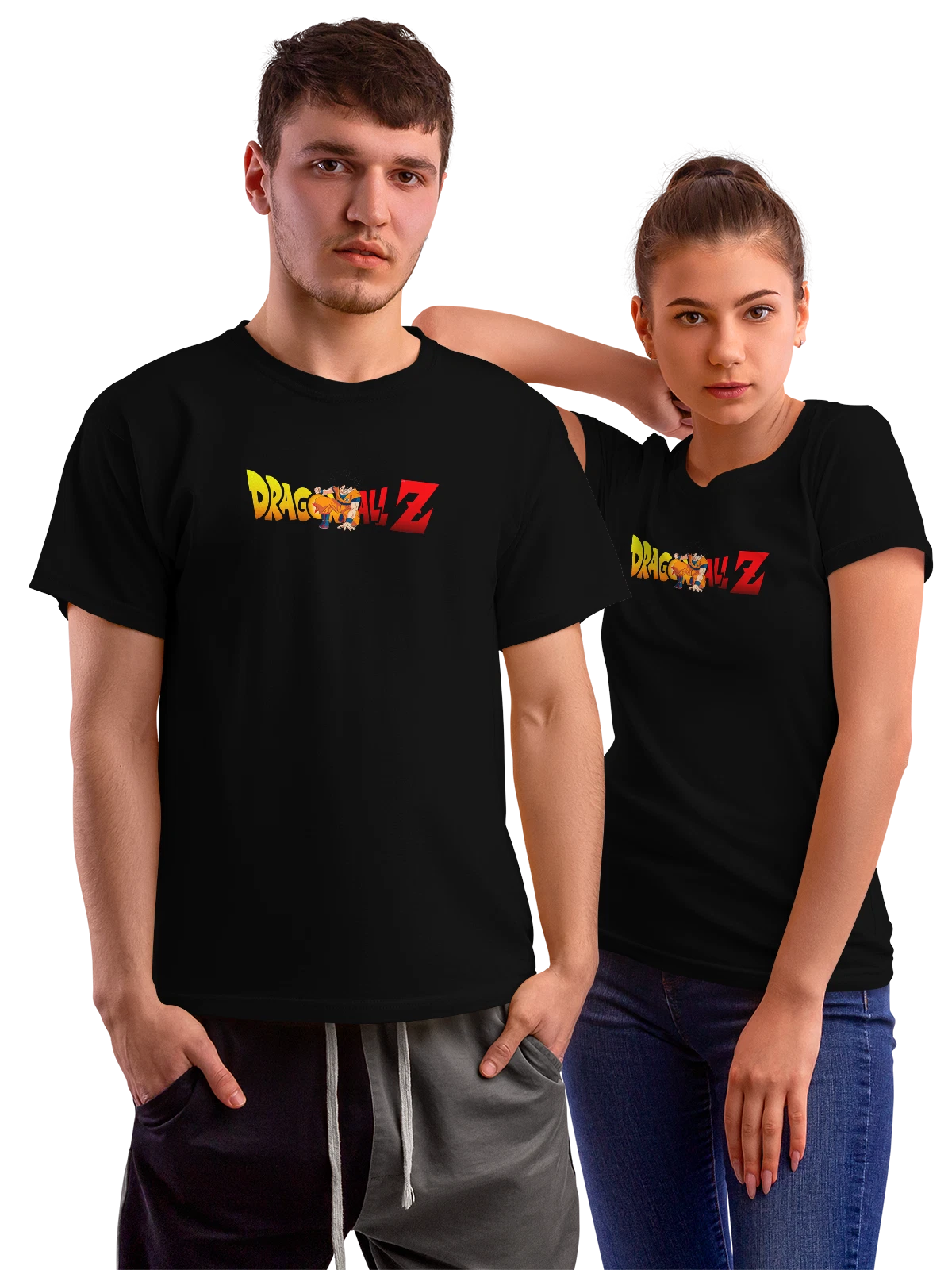 Футболка Гоку Dragon Ball Z на белом фоне чёрная с принтом — логотип Dragon Ball Z — Чёрная, фото 1